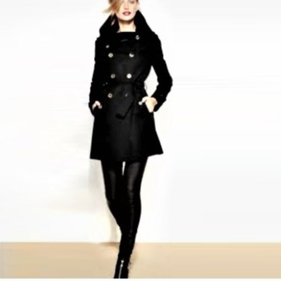 M Michael Kors black stretch cotton trench coat L